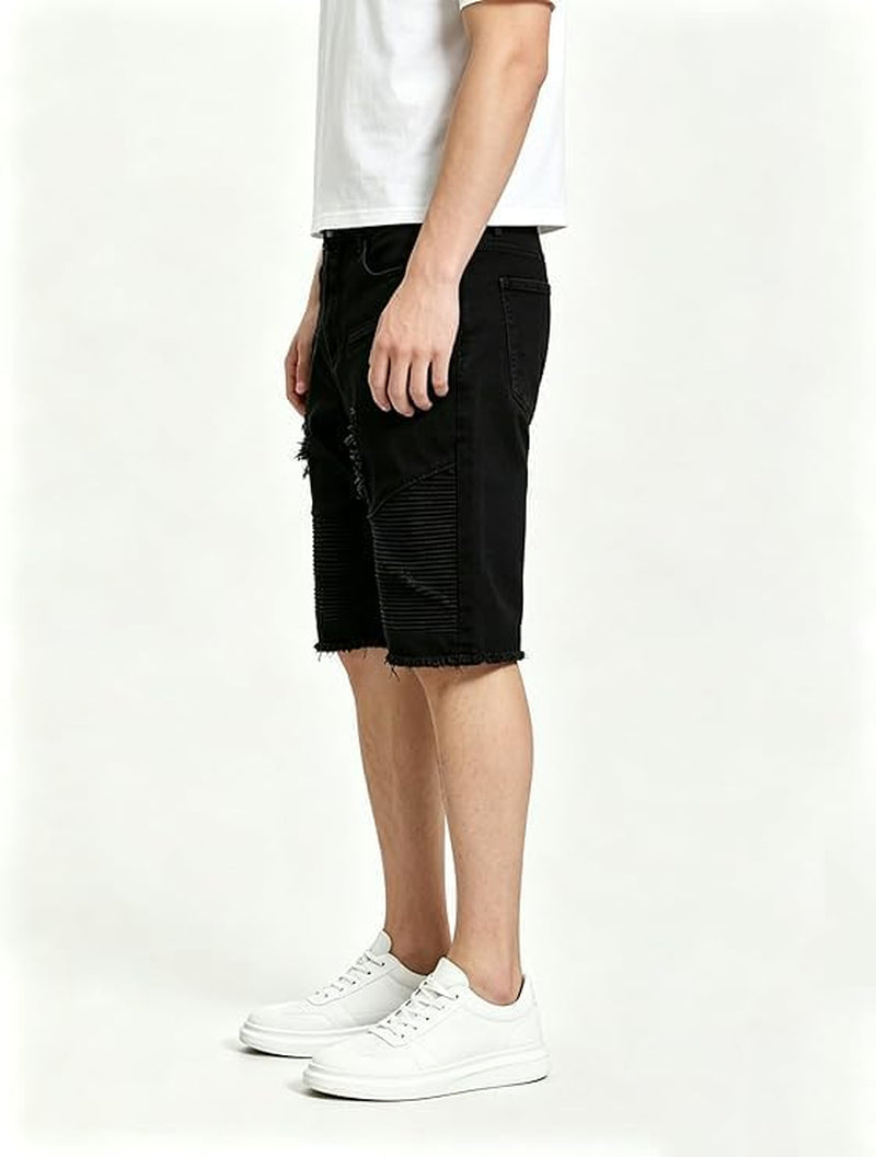Men'S Casual Denim Shorts Classic Fit Ripped Distressed Summer Jeans Shorts