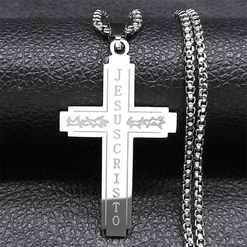 Christian Bible Cross Chain Necklace Stainless Steel Pendant Necklace for Men Religious Prayer Jesus Jewelry Corrente Masculina