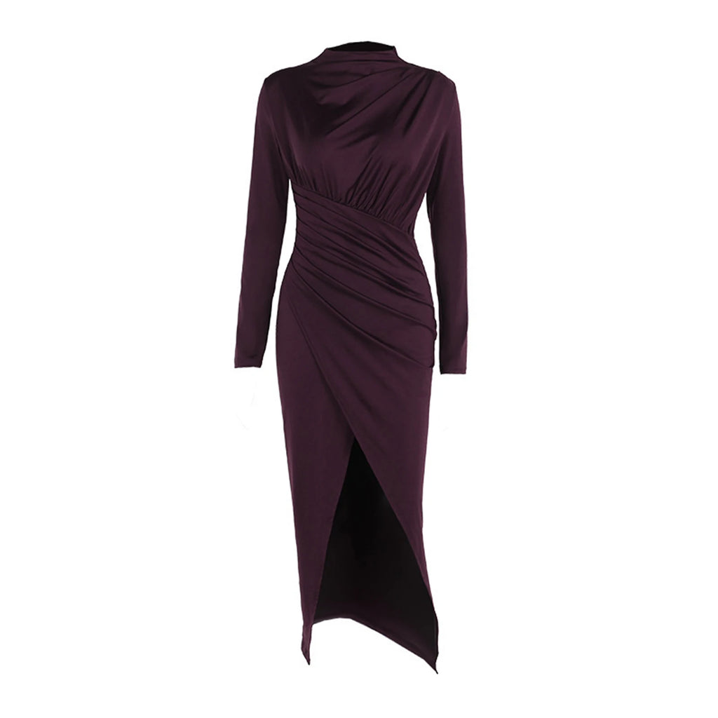 Spring Autumn Sexy Knitted Long Dress Women Long Sleeve V Neck Bodycon Maxi Dress Slit Hem Thread Slim Evening Party Dress