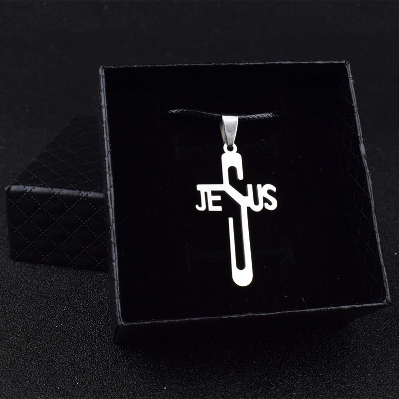 Jesus Cross Pendants & Necklaces Men Stainless Steel Never Fade Pendants Rope Chain Religious Necklaces Women Christian Jewelry