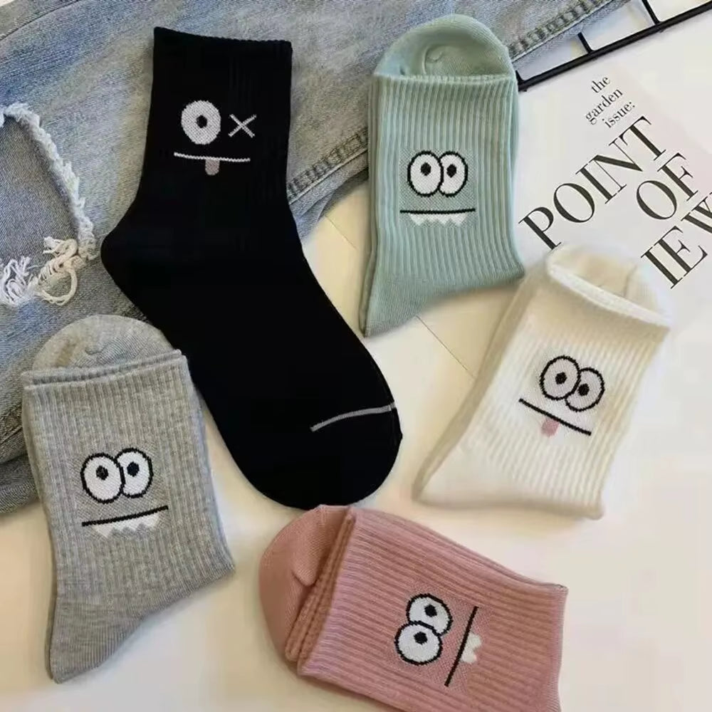 5/10 Pairs Women'S Cute Expression Printed Ankle Socks Comfort Interesting Spring Autumn Medium Tube Sock Girls' Short Socks