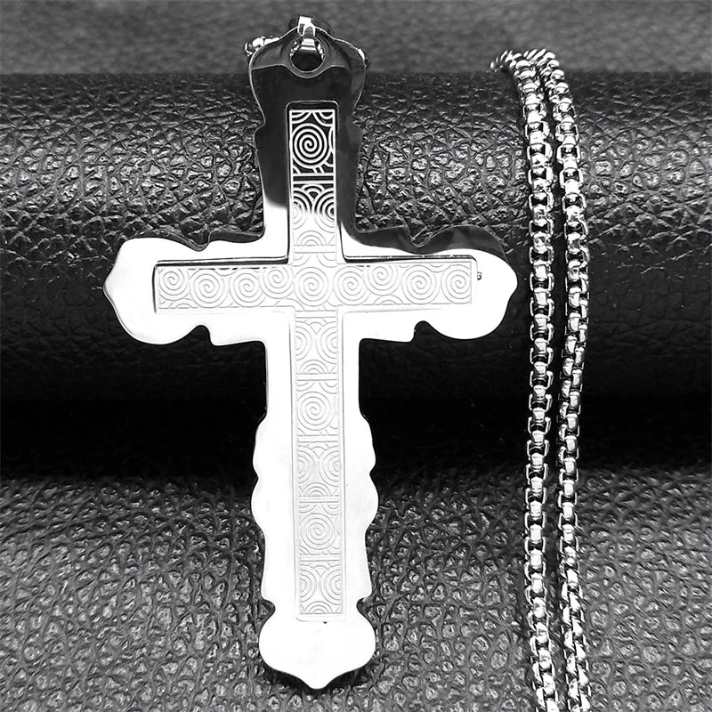 Christian Bible Cross Chain Necklace Stainless Steel Pendant Necklace for Men Religious Prayer Jesus Jewelry Corrente Masculina