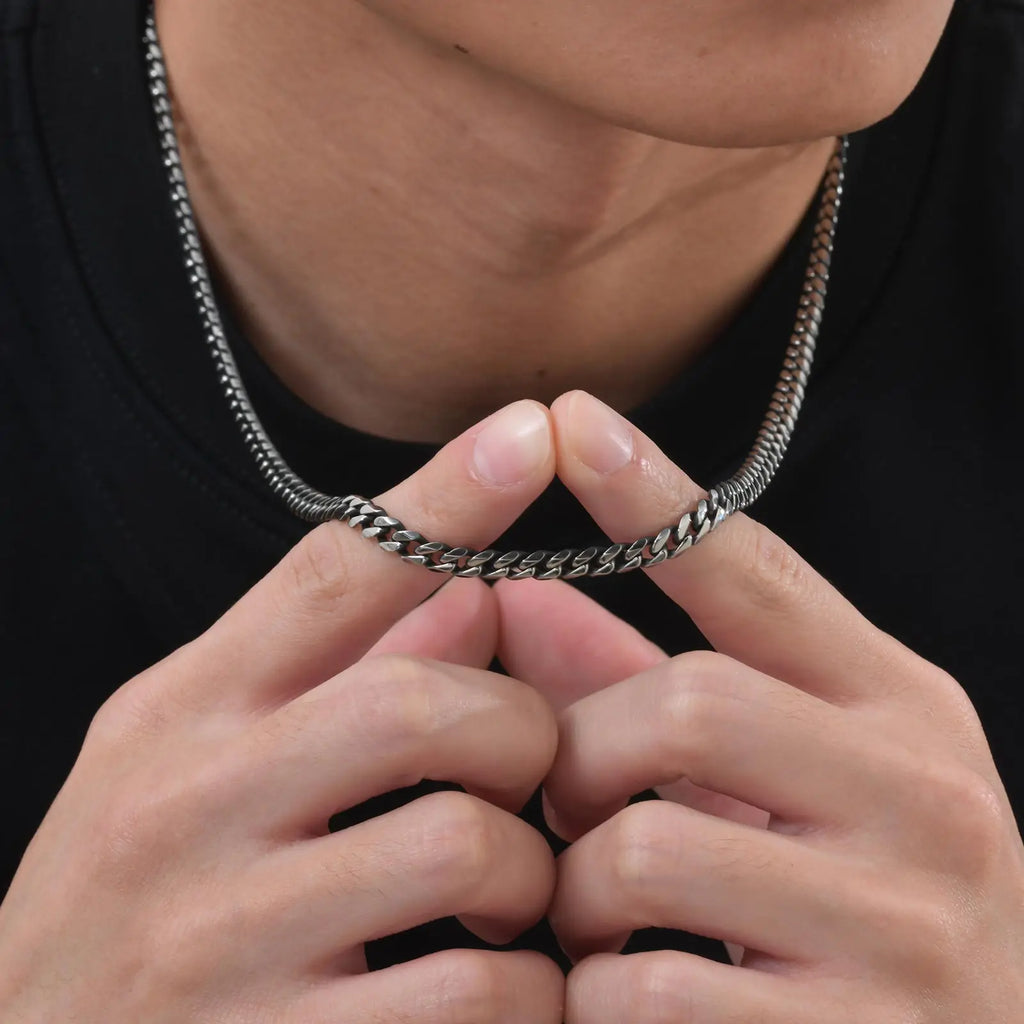 3-11MM Classic Cuban Chain Necklace for Men Women,Silver Black Gold Grey Color Stainless Steel Chains,Basic Punk Jewelry Gift