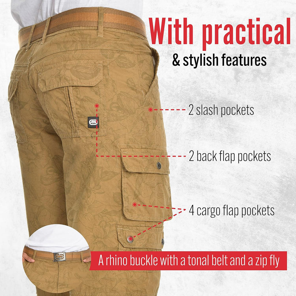 Ecko Cargo Shorts for Men – Twill Camo Mens Cargo Shorts with Belt Big and Tall