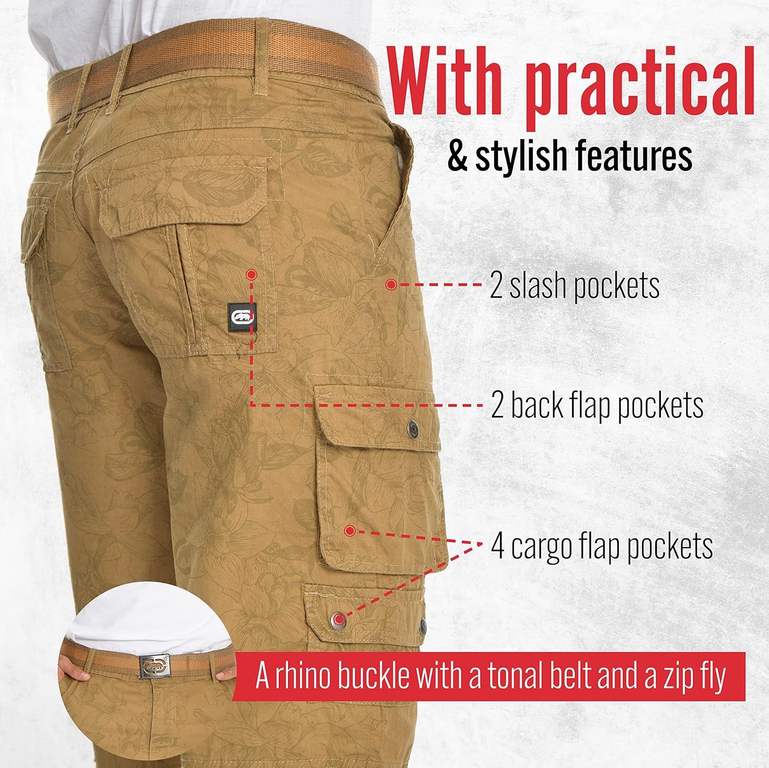 Ecko Cargo Shorts for Men – Twill Camo Mens Cargo Shorts with Belt Big and Tall