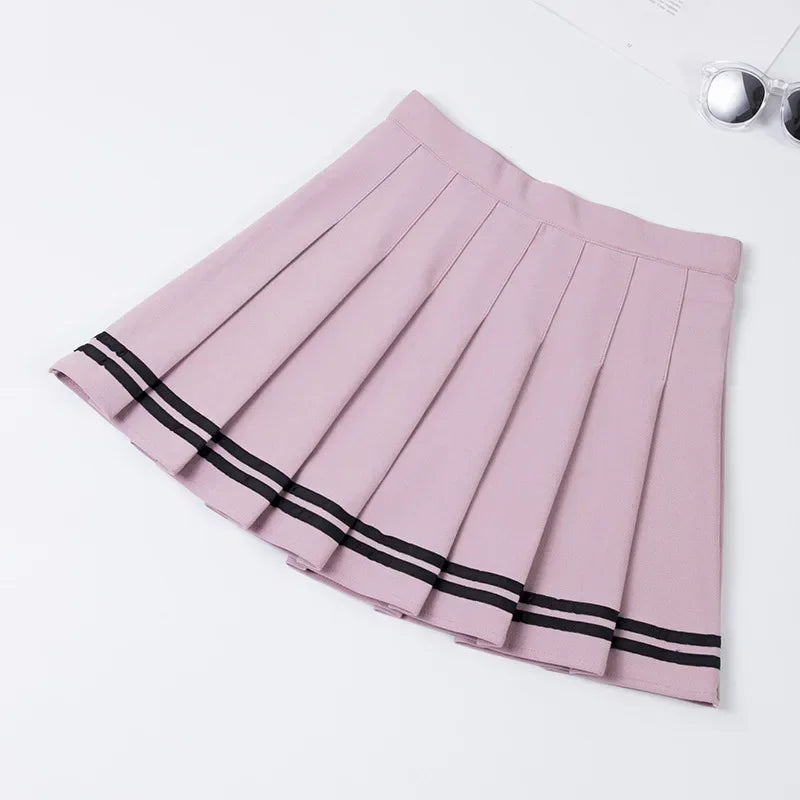 Women Harajuku Sweet Fresh Feeling High Waist Pleated Skirt Elastic Waist Cross Embroidery Skirt Pleated Skirt