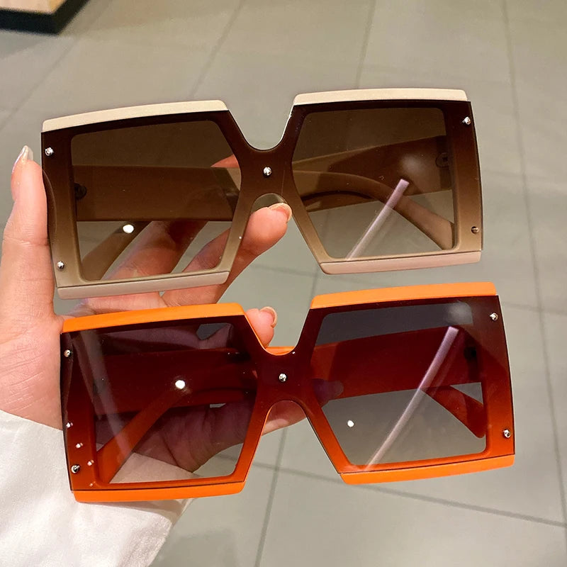 Square Oversized One-Pieces Sunglasses Men Women Trendy Gradient Goggle Eyewear Fashion Luxury Brand Design Sun Glasses