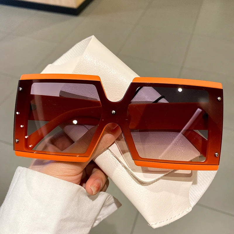 Square Oversized One-Pieces Sunglasses Men Women Trendy Gradient Goggle Eyewear Fashion Luxury Brand Design Sun Glasses