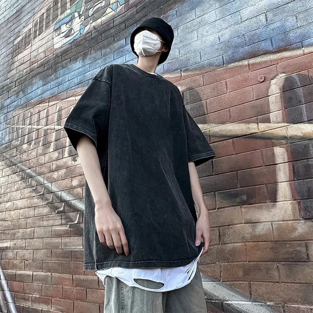 Washed Vintage Men Women T-Shirts Street Hip Hop Retro Punk T Shirt Harajuku Casual Cotton Short Sleeve Acid Wash Tshirts Tops