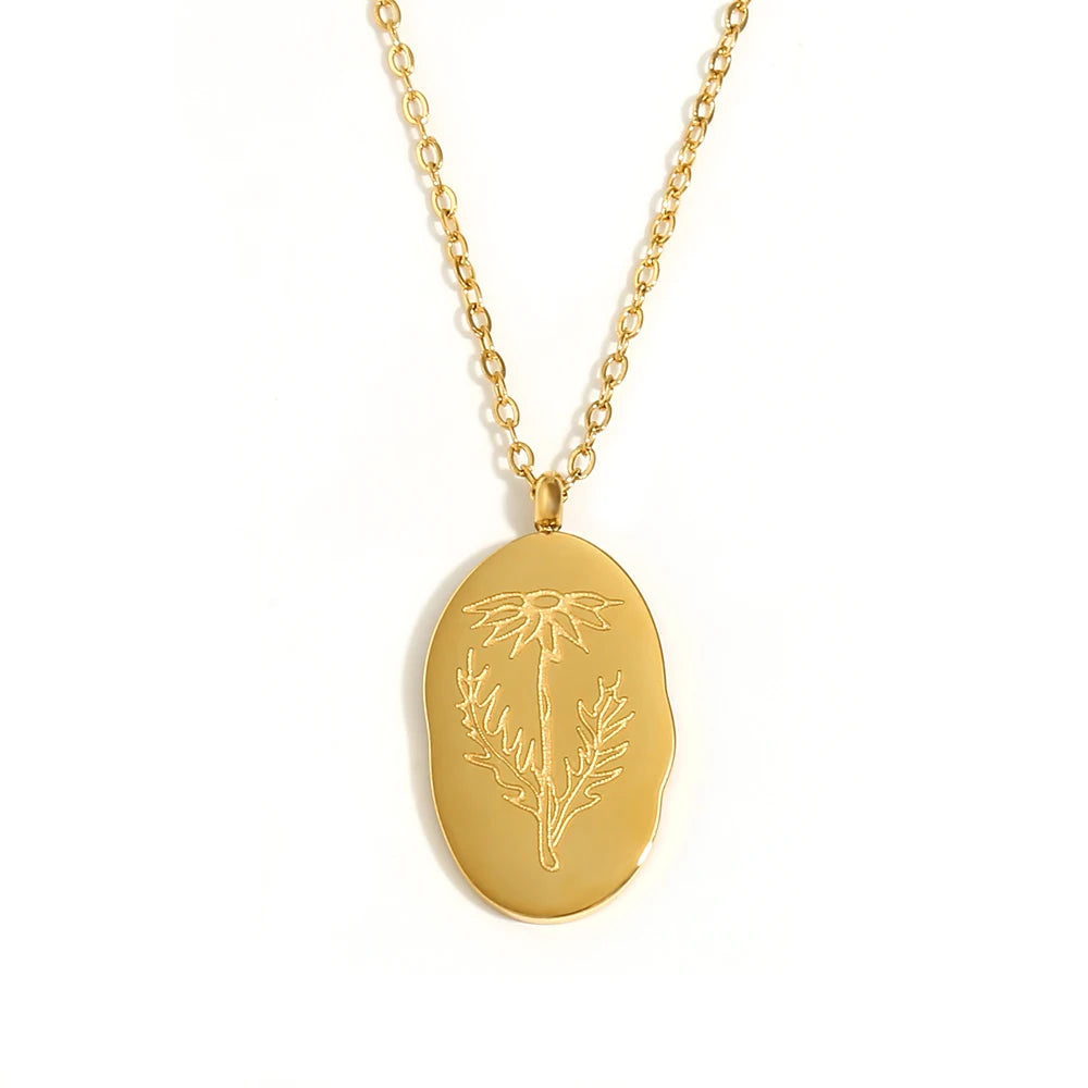 Tarnish Free Irregular Personality 12 Months Flower Pendant Necklace Stainless Steel Gold Plated Birthstone Necklace