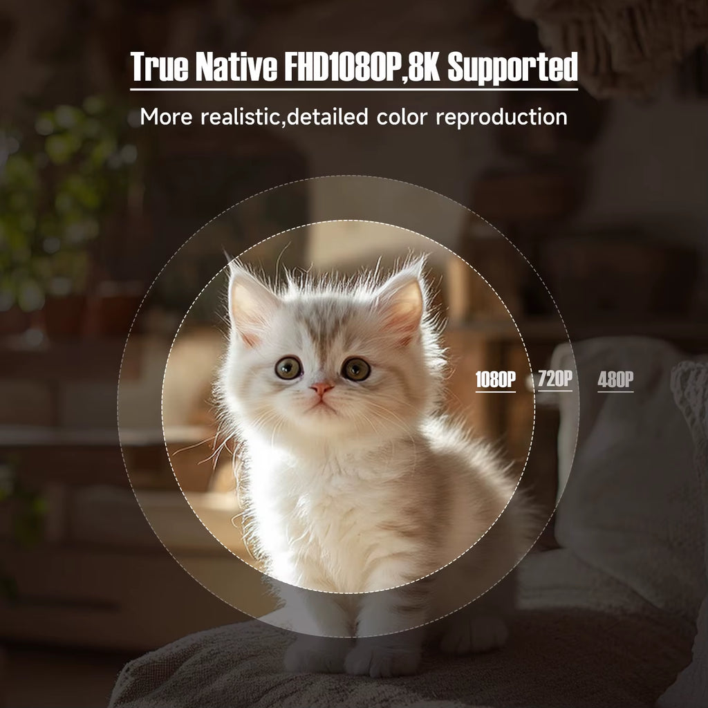 Native 1080P 650ANSI 8K Android 14 L018 360° Projector with Auto Keystone Focus Air Mouse Wifi6 BT5.4 Portable Outdoor