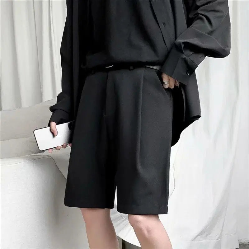 Summer Suit Shorts Men Fashion Business Dress Shorts Men Streetwear Loose British Style Suit Shorts Men Black Formal Shorts