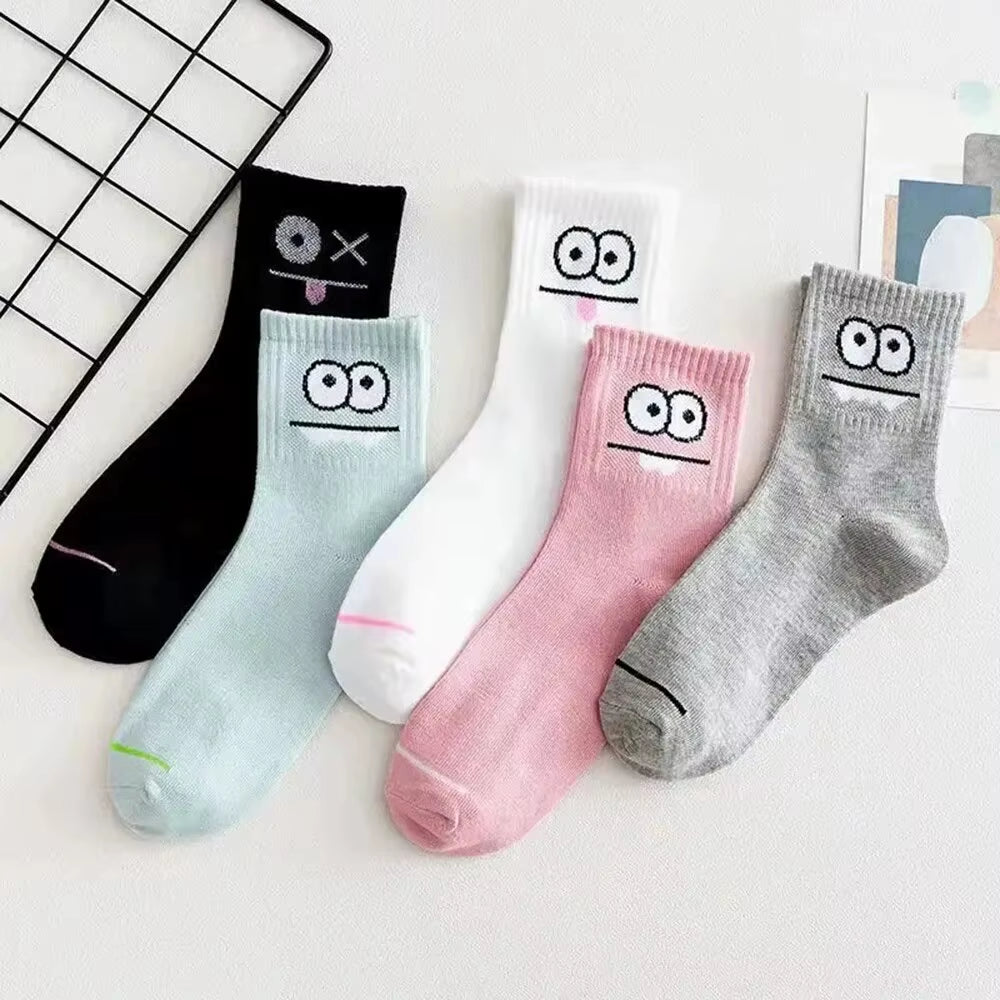 5/10 Pairs Women'S Cute Expression Printed Ankle Socks Comfort Interesting Spring Autumn Medium Tube Sock Girls' Short Socks