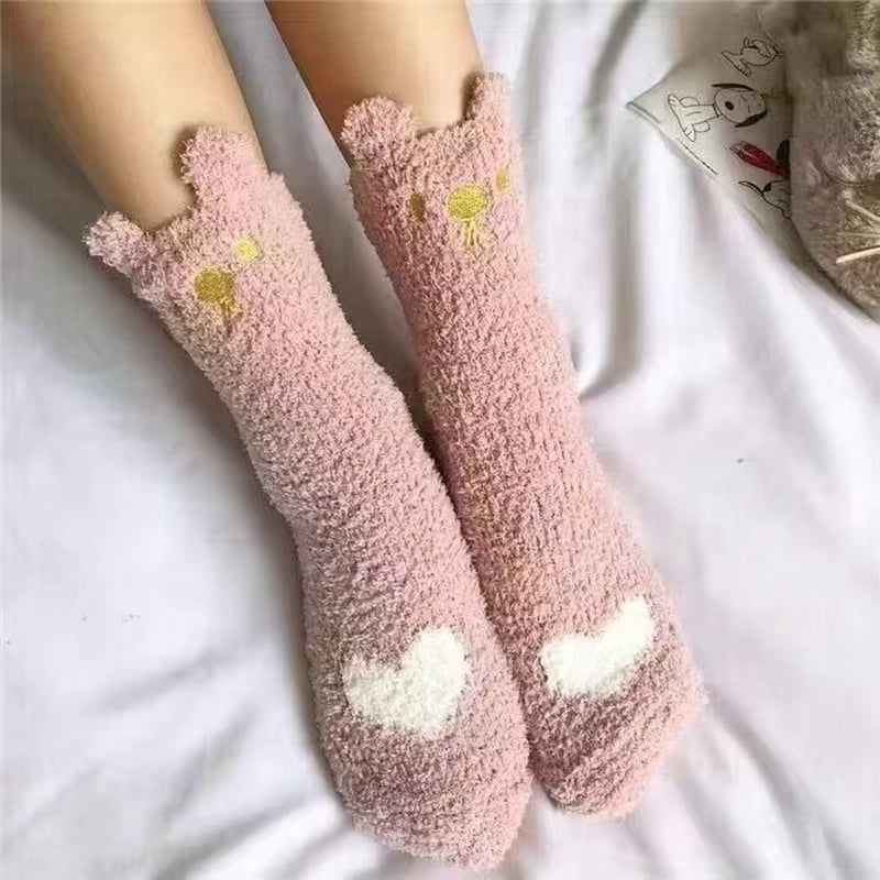 2 Pairs Cute Cow Spots Print Socks, Thickened & Warm Coral Fleece Socks, Women'S Stockings & Hosiery