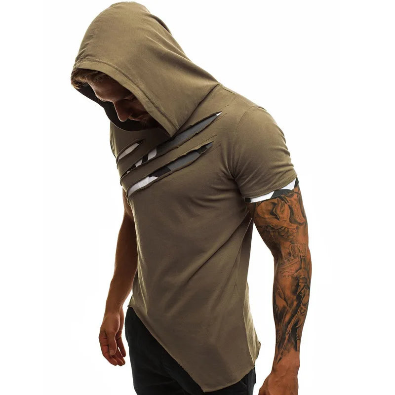Summer Men'S Hooded T-Shirt New Casual Slim Short Sleeve T Shirt Men plus Size 3XL Solid Men Clothes Streetwear Tee Shirt Homme