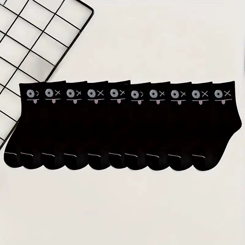 5/10 Pairs Women'S Cute Expression Printed Ankle Socks Comfort Interesting Spring Autumn Medium Tube Sock Girls' Short Socks