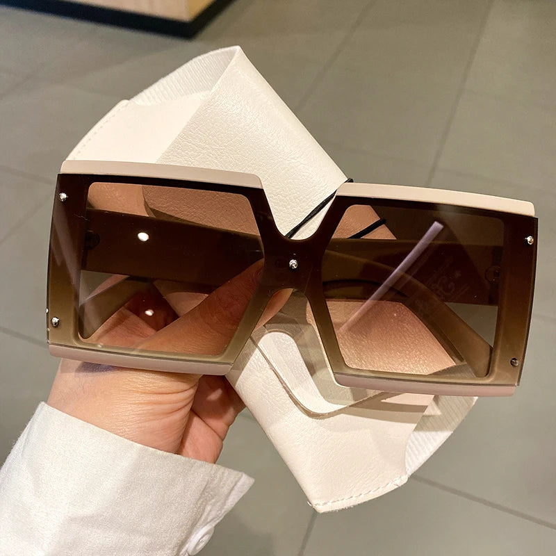 Square Oversized One-Pieces Sunglasses Men Women Trendy Gradient Goggle Eyewear Fashion Luxury Brand Design Sun Glasses