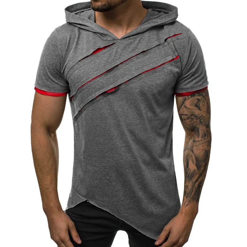 Summer Men'S Hooded T-Shirt New Casual Slim Short Sleeve T Shirt Men plus Size 3XL Solid Men Clothes Streetwear Tee Shirt Homme