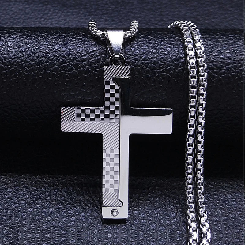 Cross Christian Church Prayer Necklace Men Stainless Steel Gold Color Bible Amulet Necklaces Jewelry Colar Masculino N2005S02