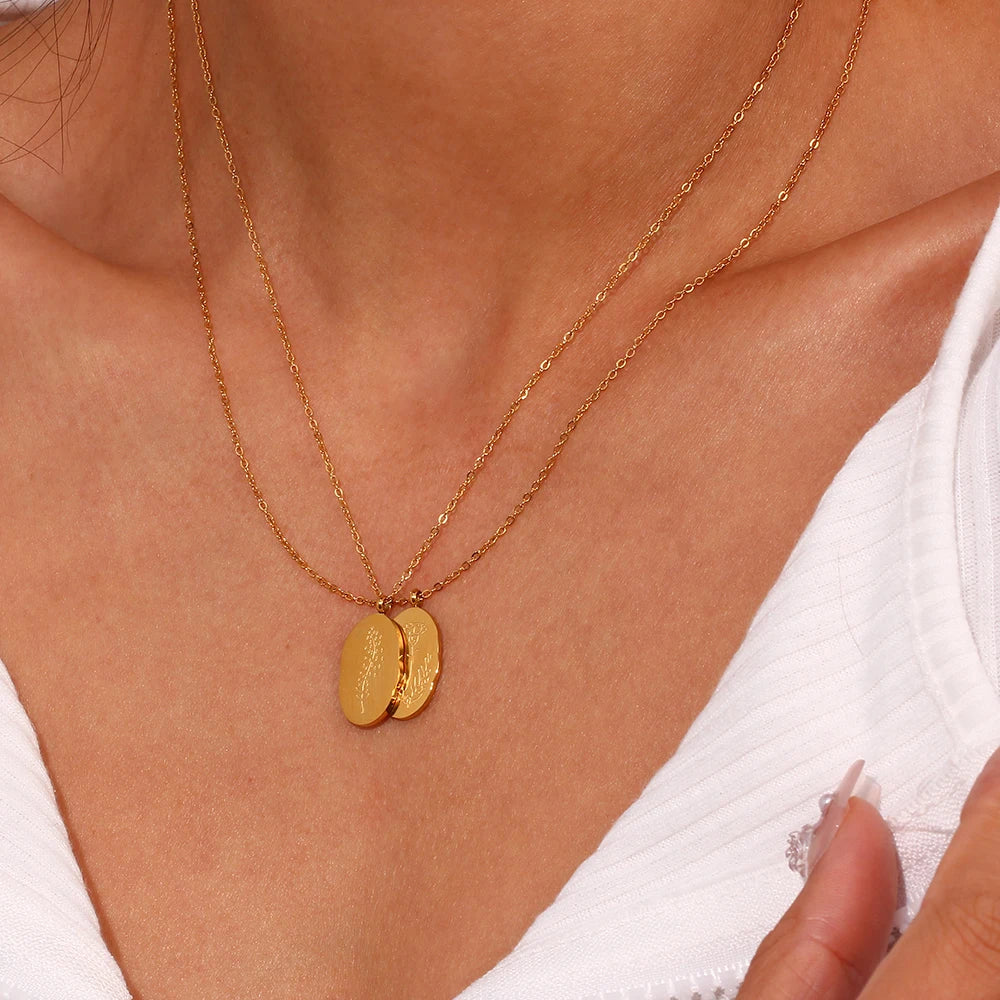 Tarnish Free Irregular Personality 12 Months Flower Pendant Necklace Stainless Steel Gold Plated Birthstone Necklace